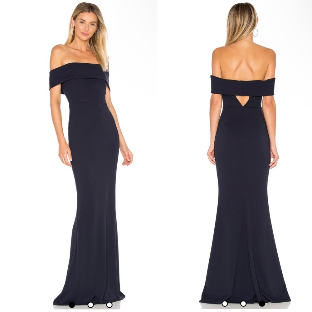New! Katie May x Revolve Noel and Jean Off-Shoulder Midnight Blue Gown 💙 size 8